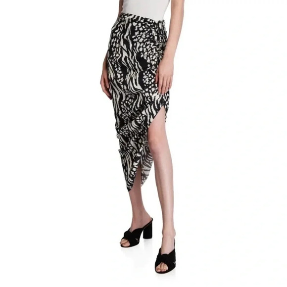 Veronica Beard Animal Print Hi Low Skirt Size 14 Ruched - Picture 1 of 6